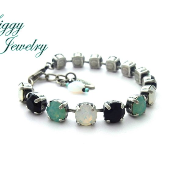 Austrian Crystal Himalaya Tennis Bracelet, White Opal, Pacific Opal, Jet - Picture 5 of 11